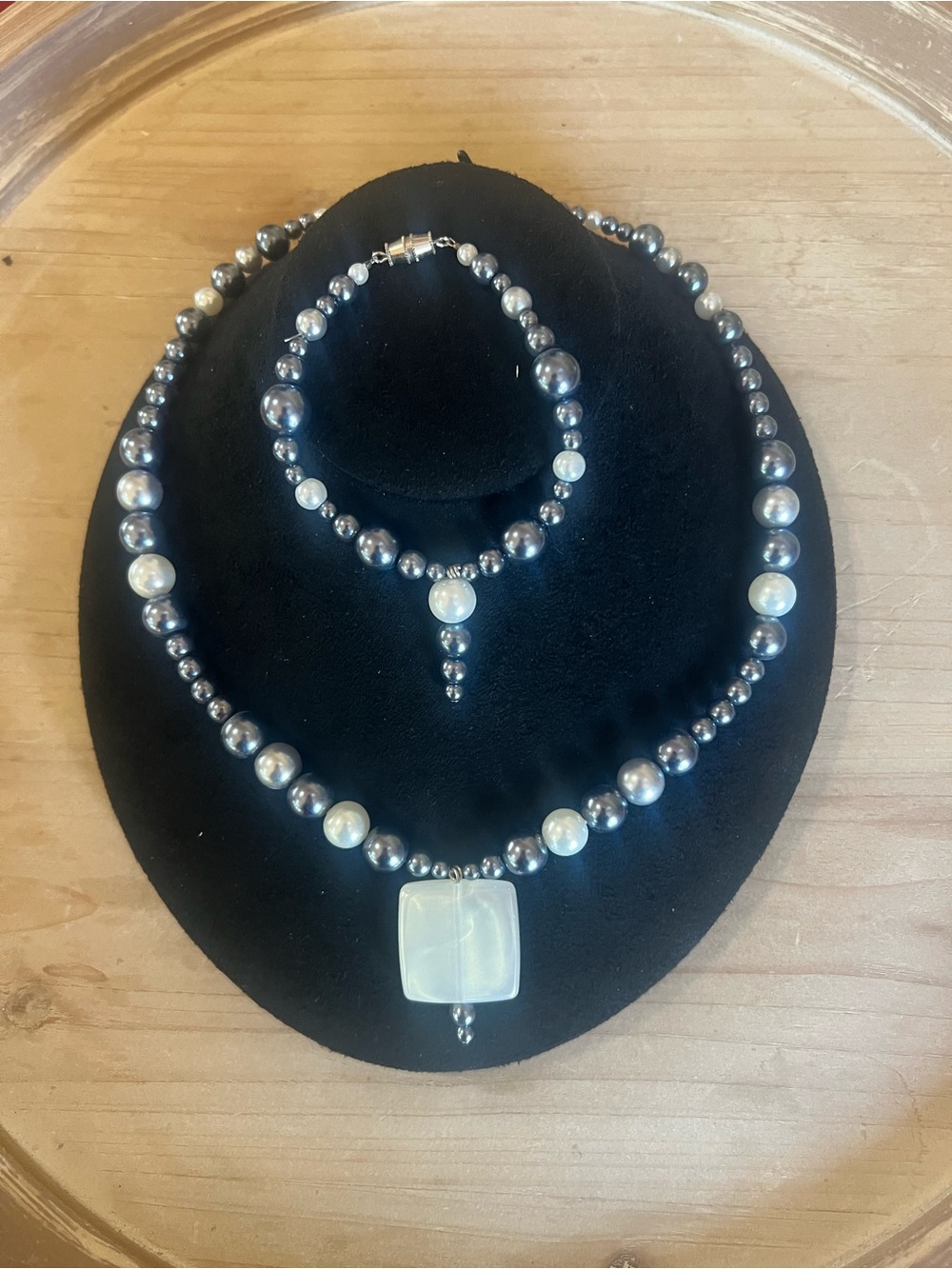 Hand Crafted Silver and White Bead Necklace & Bracelet Set